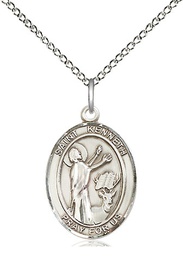 [8332SS/18SS] Sterling Silver Saint Kenneth Pendant on a 18 inch Sterling Silver Light Curb chain