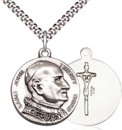 [1008SS/24S] Sterling Silver Saint John XXIII Pendant on a 24 inch Light Rhodium Heavy Curb chain