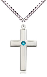 [2190SS-STN12/24SS] Sterling Silver Cross Pendant with a 3mm Zircon Swarovski stone on a 24 inch Sterling Silver Heavy Curb chain