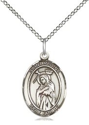 [8335SS/18SS] Sterling Silver Saint Regina Pendant on a 18 inch Sterling Silver Light Curb chain