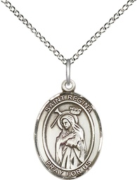 [8335SS/18SS] Sterling Silver Saint Regina Pendant on a 18 inch Sterling Silver Light Curb chain