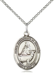 [8336SS/18SS] Sterling Silver Saint Catherine of Sweden Pendant on a 18 inch Sterling Silver Light Curb chain