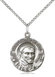 [1155SS/18SS] Sterling Silver Saint Vincent de Paul Pendant on a 18 inch Sterling Silver Light Curb chain