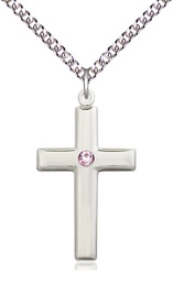 [2190SS-STN6/24SS] Sterling Silver Cross Pendant with a 3mm Light Amethyst Swarovski stone on a 24 inch Sterling Silver Heavy Curb chain