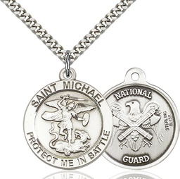 [1170SS5/24S] Sterling Silver Saint Michael National Guard Pendant on a 24 inch Light Rhodium Heavy Curb chain
