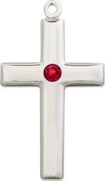 [2190SS-STN7] Sterling Silver Cross Medal with a 3mm Ruby Swarovski stone