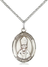 [8342SS/18SS] Sterling Silver Saint Anselm of Canterbury Pendant on a 18 inch Sterling Silver Light Curb chain