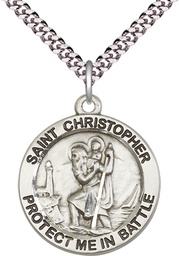 [1174SS/24S] Sterling Silver Saint Christopher Pendant on a 24 inch Light Rhodium Heavy Curb chain