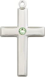 [2190SS-STN8] Sterling Silver Cross Medal with a 3mm Peridot Swarovski stone