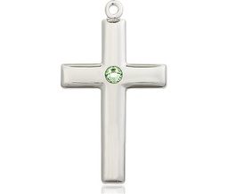 [2190SS-STN8] Sterling Silver Cross Medal with a 3mm Peridot Swarovski stone