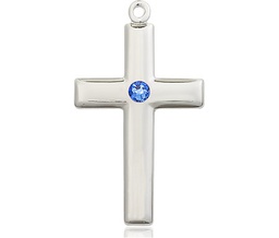 [2190SS-STN9] Sterling Silver Cross Medal with a 3mm Sapphire Swarovski stone