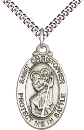 [1175SS/24S] Sterling Silver Saint Christopher Pendant on a 24 inch Light Rhodium Heavy Curb chain