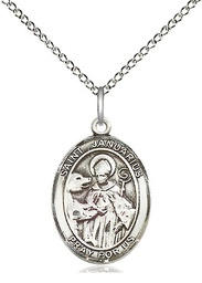 [8351SS/18SS] Sterling Silver Saint Januarius Pendant on a 18 inch Sterling Silver Light Curb chain