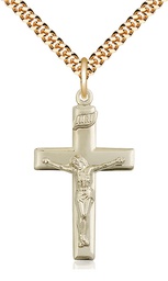 [2191GF/24G] 14kt Gold Filled Crucifix Pendant on a 24 inch Gold Plate Heavy Curb chain