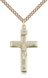 [2191GF/24GF] 14kt Gold Filled Crucifix Pendant on a 24 inch Gold Filled Heavy Curb chain