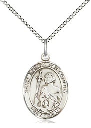 [8353SS/18SS] Sterling Silver Saint Adrian of Nicomedia Pendant on a 18 inch Sterling Silver Light Curb chain