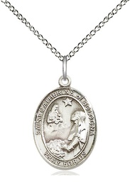 [8354SS/18SS] Sterling Silver Saint Catherine of Bologna Pendant on a 18 inch Sterling Silver Light Curb chain