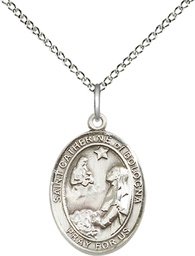 [8354SS/18SS] Sterling Silver Saint Catherine of Bologna Pendant on a 18 inch Sterling Silver Light Curb chain