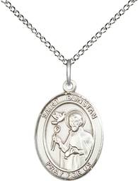 [8355SS/18SS] Sterling Silver Saint Dunstan Pendant on a 18 inch Sterling Silver Light Curb chain