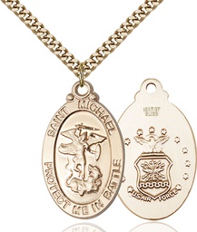 [1171GF1/24G] 14kt Gold Filled Saint Michael Air Force Pendant on a 24 inch Gold Plate Heavy Curb chain