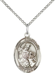 [8356SS/18SS] Sterling Silver Saint Eustachius Pendant on a 18 inch Sterling Silver Light Curb chain