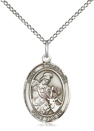 [8356SS/18SS] Sterling Silver Saint Eustachius Pendant on a 18 inch Sterling Silver Light Curb chain