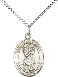 [1176SS/18SS] Sterling Silver Saint Christopher Pendant on a 18 inch Sterling Silver Light Curb chain
