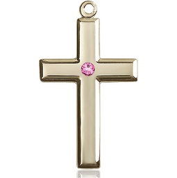 [2192GF-STN10] 14kt Gold Filled Cross Medal with a 3mm Rose Swarovski stone