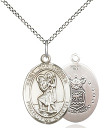 [1176SS1/18SS] Sterling Silver Saint Christopher Air Force Pendant on a 18 inch Sterling Silver Light Curb chain