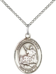[8358SS/18SS] Sterling Silver Saint John Licci Pendant on a 18 inch Sterling Silver Light Curb chain