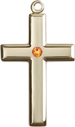 [2192GF-STN11] 14kt Gold Filled Cross Medal with a 3mm Topaz Swarovski stone