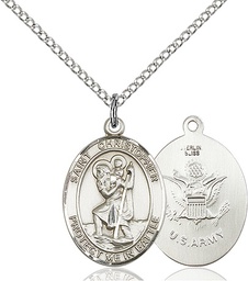 [1176SS2/18SS] Sterling Silver Saint Christopher Army Pendant on a 18 inch Sterling Silver Light Curb chain