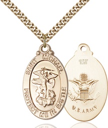 [1171GF2/24G] 14kt Gold Filled Saint Michael Army Pendant on a 24 inch Gold Plate Heavy Curb chain