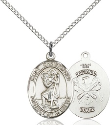[1176SS5/18SS] Sterling Silver Saint Christopher National Guard Pendant on a 18 inch Sterling Silver Light Curb chain