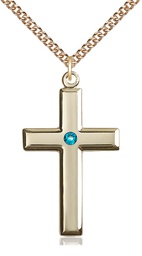 [2192GF-STN12/24GF] 14kt Gold Filled Cross Pendant with a 3mm Zircon Swarovski stone on a 24 inch Gold Filled Heavy Curb chain