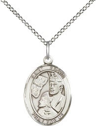 [8361SS/18SS] Sterling Silver Saint Edwin Pendant on a 18 inch Sterling Silver Light Curb chain