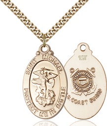 [1171GF3/24G] 14kt Gold Filled Saint Michael Guardian Angel Coast Guard Pendant on a 24 inch Gold Plate Heavy Curb chain