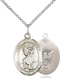 [1176SS6/18SS] Sterling Silver Saint Christopher Navy Pendant on a 18 inch Sterling Silver Light Curb chain