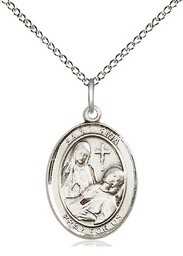 [8364SS/18SS] Sterling Silver Saint Fina Pendant on a 18 inch Sterling Silver Light Curb chain