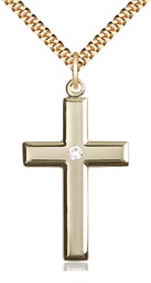 [2192GF-STN4/24G] 14kt Gold Filled Cross Pendant with a 3mm Crystal Swarovski stone on a 24 inch Gold Plate Heavy Curb chain