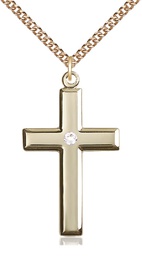 [2192GF-STN4/24GF] 14kt Gold Filled Cross Pendant with a 3mm Crystal Swarovski stone on a 24 inch Gold Filled Heavy Curb chain