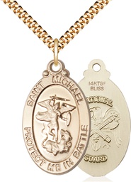 [1171GF5/24G] 14kt Gold Filled Saint Michael National Guard Pendant on a 24 inch Gold Plate Heavy Curb chain