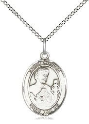 [8367SS/18SS] Sterling Silver Saint Kieran Pendant on a 18 inch Sterling Silver Light Curb chain