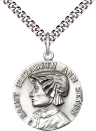 [1463SS/24S] Sterling Silver Saint Elizabeth Ann Seton Pendant on a 24 inch Light Rhodium Heavy Curb chain