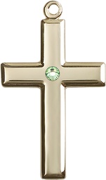 [2192GF-STN8] 14kt Gold Filled Cross Medal with a 3mm Peridot Swarovski stone