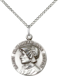 [1464SS/18SS] Sterling Silver Saint Elizabeth Ann Seton Pendant on a 18 inch Sterling Silver Light Curb chain