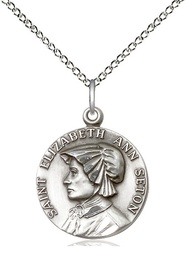 [1464SS/18SS] Sterling Silver Saint Elizabeth Ann Seton Pendant on a 18 inch Sterling Silver Light Curb chain
