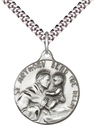 [1602SS/24S] Sterling Silver Saint Anthony Pendant on a 24 inch Light Rhodium Heavy Curb chain
