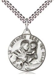 [1602SS/24S] Sterling Silver Saint Anthony Pendant on a 24 inch Light Rhodium Heavy Curb chain