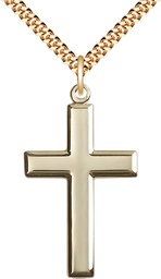 [2192GF/24G] 14kt Gold Filled Cross Pendant on a 24 inch Gold Plate Heavy Curb chain